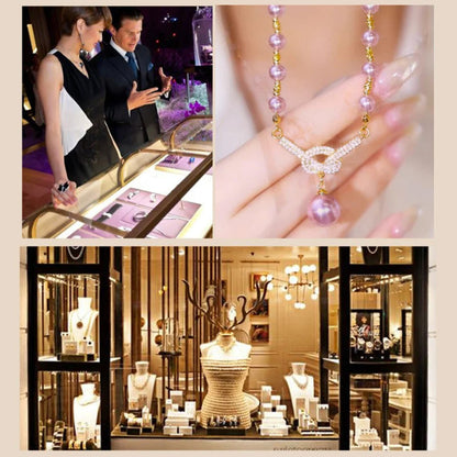 👸Høy kvalitet lilla perlekjede med diamanter✨