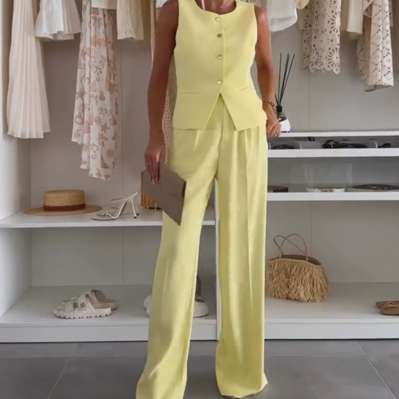 🌸Sommerkupp 49 % RABATT🌸Sett med ermeløs topp og lange bukser til dame