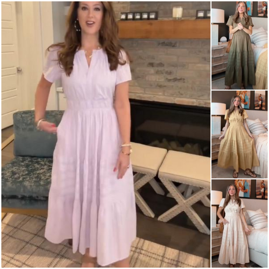 🔥Hot Salg 49% rabatt👗Uformelle sommerkjoler med korte ermer og V-hals for kvinner