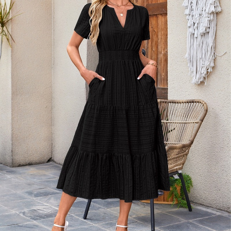 🔥Hot Salg 49% rabatt👗Uformelle sommerkjoler med korte ermer og V-hals for kvinner