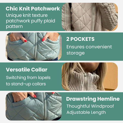 🎁Joulumyynti☃️2025 Uusi naisten neulottu Patchwork Puffy takki