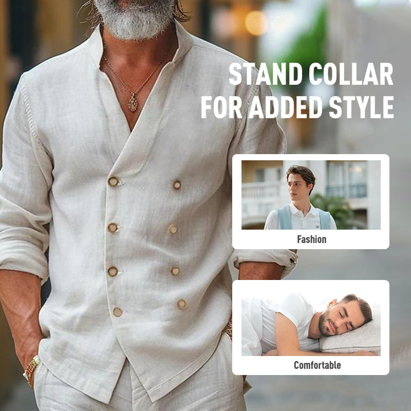 Herrevest laget av bomull og lin med dobbel knappelukking