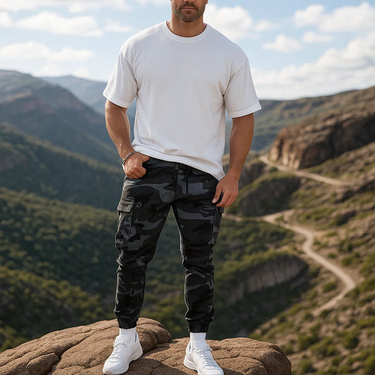 Høykvalitets hvite kamuflasjebukser til herre