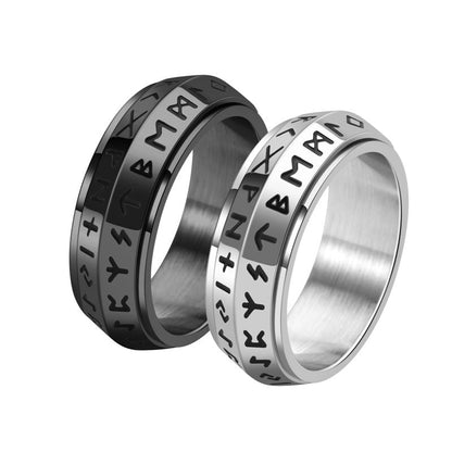 ✨🎅Jule tilbud – Kun i begrenset periode!⏰Titanium Steel Viking Rune Rotating Ring