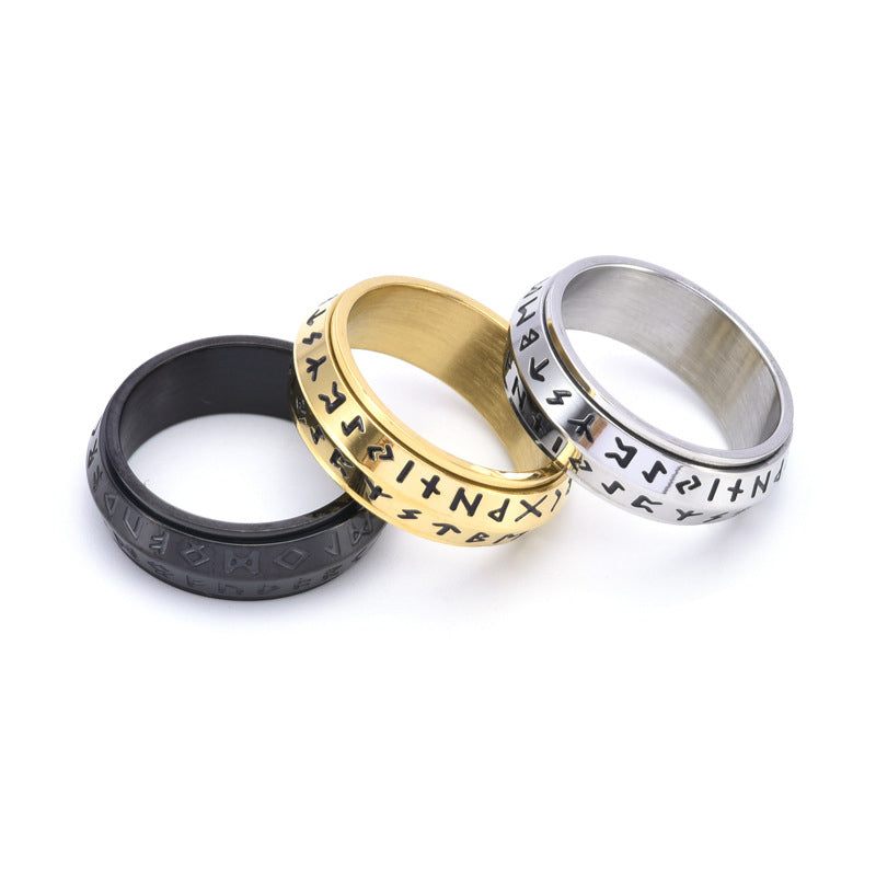 ✨🎅Jule tilbud – Kun i begrenset periode!⏰Titanium Steel Viking Rune Rotating Ring
