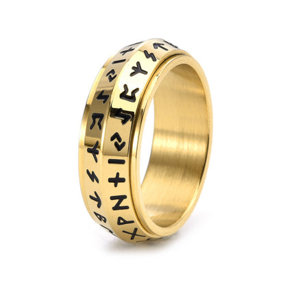 ✨🎅Jule tilbud – Kun i begrenset periode!⏰Titanium Steel Viking Rune Rotating Ring