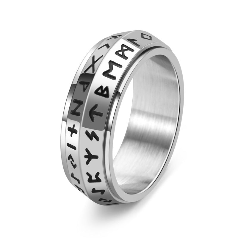 ✨🎅Jule tilbud – Kun i begrenset periode!⏰Titanium Steel Viking Rune Rotating Ring