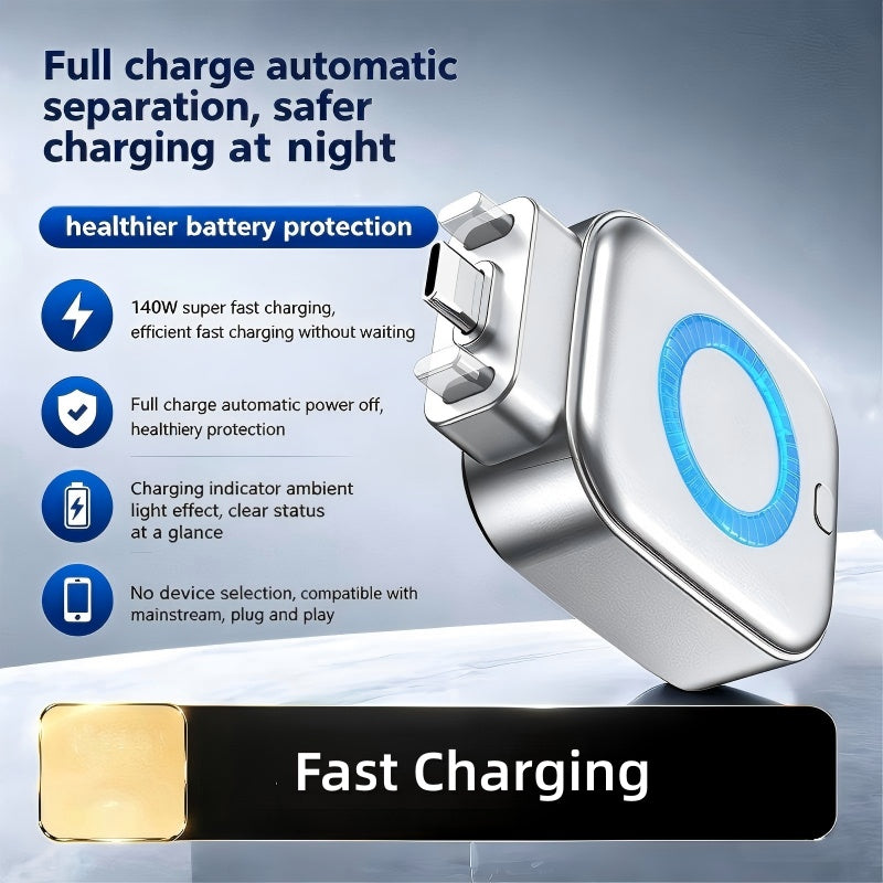 ⚡140W superrask lader med AI automatisk avstengning - USB-C PD3.1 - Intelligent batteribeskyttelse - Universal for iPhone, MacBook og nettbrett