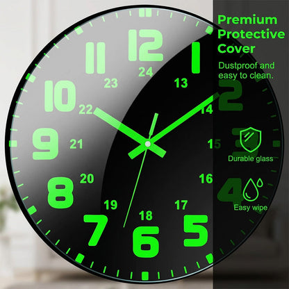 🕐 KUN MIDLERTIDIG: 50% RABATT! ✨ Lysende veggklokke – Stille, 12 tommer, Synlig dag og natt 🌙