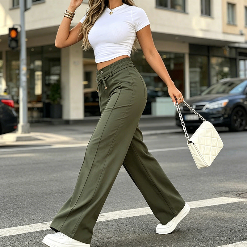 👖 TIDSBEGRENSET 50% RABATT! 💥 Damebukser med høy midje og rette ben – fremsøm, elastisk bak, allsidige ✨✨3% rabattkode: NOR3